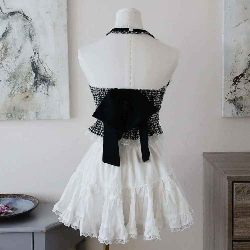 Gingham y2k Halter babydoll Kawaii top size XS - Picture 2 of 2